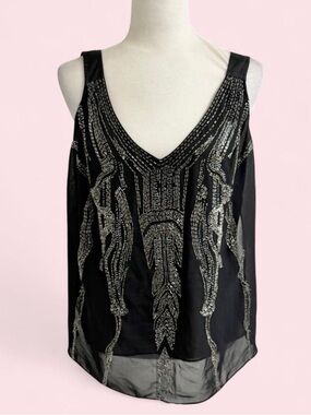 Karen Millen Black Beaded V-Neck Women's Tank Top